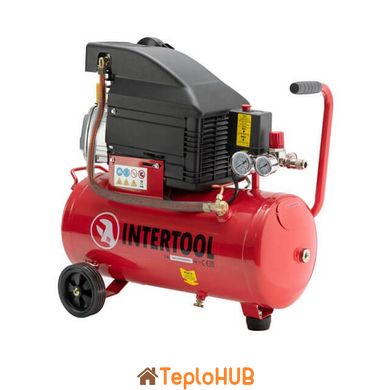 Компрессор 24 л, 1.5 кВт, 220 В, 8 атм, 206 л/мин INTERTOOL PT-0010