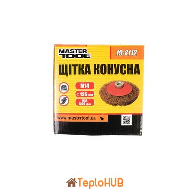 Щітка конусна MASTERTOOL з латунованого рифленого дроту 125 мм М14 19-8112