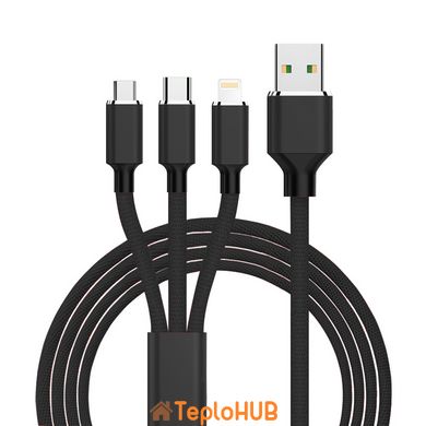 Кабель USB XoKo SC-330 Black, 3 в 1 - Lightning, Micro USB, Type-C, 1.20 м