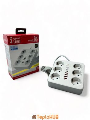 Мережевий фільтр XOKO SP-6-4-2, 2м, 6 розетки, 6 USB Білий