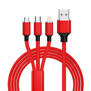 Кабель USB XoKo SC-330 Red, 3 в 1 - Lightning, Micro USB, Type-C, 1.20 м