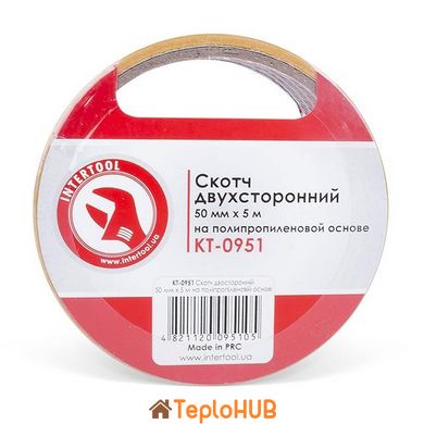 Скотч двосторонній 50 мм * 5 м на поліпропіленовій основі INTERTOOL KT-0951