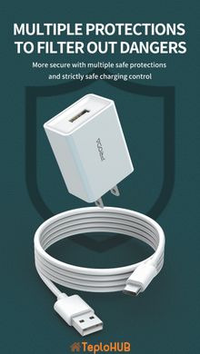 Мережевий зарядний пристрій Proda PD-A43i USB 2,4A + USB Lightning кабель 1 м білий