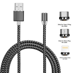 Магнитный кабель USB XoKo SC-350 Magneto Grey, 3 в 1 - Lightning, Micro USB, Type-C, 1 м