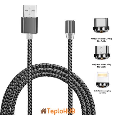 Магнитный кабель USB XoKo SC-350 Magneto Grey, 3 в 1 - Lightning, Micro USB, Type-C, 1 м