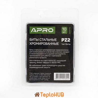 Біта РZ2х25 мм хром, 10шт в уп APRO (309110)