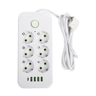 Мережевий фільтр XOKO SP-6-4-1, 2м, 6 розетки, 4 USB-А + 1 USB Type-C PD Білий