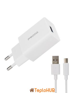 Зарядний пристрій Proda PD-A43a USB 2,4A + USB Type-C кабель 1 м білий