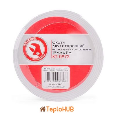 Скотч двосторонній 19 мм * 5 м на спіненій основі INTERTOOL KT-0972