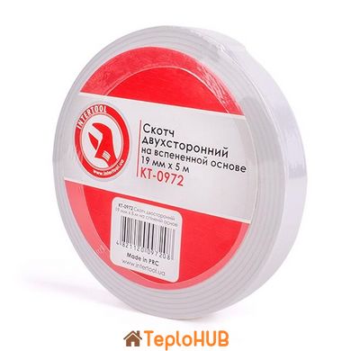 Скотч двосторонній 19 мм * 5 м на спіненій основі INTERTOOL KT-0972