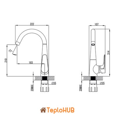 Смеситель MAGGIORE Ø40 для кухни J-излив на гайке CORSO 9608100 (BE-4B122C)