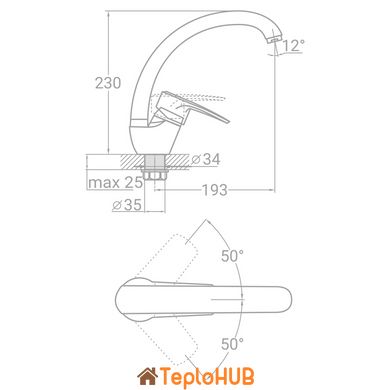 Смеситель SE Ø40 для кухни гусак ухо на гайке TAU (SE-4B145C)