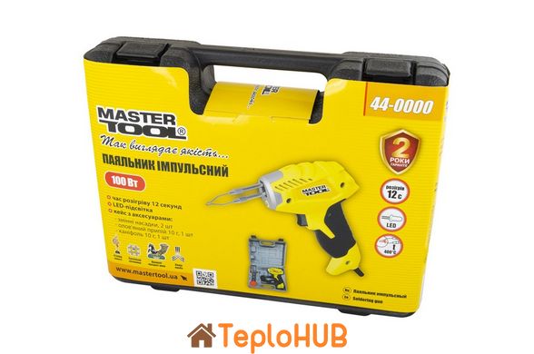 Паяльник імпульсний MASTERTOOL з трансформатором 100 Вт/220-240 V/50 Hz 0-400°С LED пластиковий кейс/аксессуари 44-0000