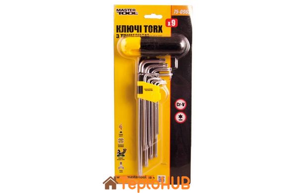 Ключі TORX з утримувачем MASTERTOOL CrV Т10/Т50 90/227 мм набір 9 шт 75-0962