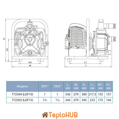 Мотопомпа 1.6 л.с. Hmax 35м Qmax 15м³/ч (2-х тактный) LEO LGP15 (772505)