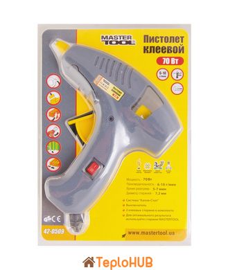 Пістолет клейовий MASTERTOOL Ø 7,2 мм 70Вт/220В/50Гц 6-10 г/хв "Крапля-Стоп" з вимикачем 42-0509