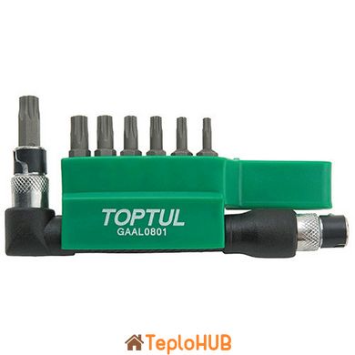 Набор бит TORX TOPTUL 1/4" T10H-T40H + Г-обр. переходник 8ед. GAAL0801