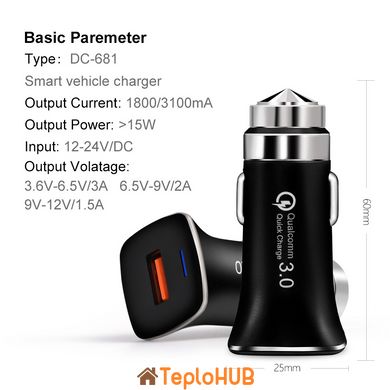 Автомобильное зарядное устройство XoKo CQC-100 1 USB, Qualcom 3.0, 3.1A Black