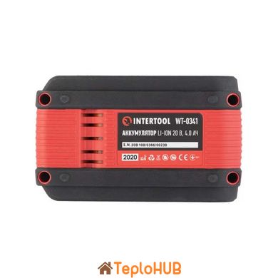 Акумулятор 20 В, Li-ion, 4.0 Аг, індикатор рівня заряду INTERTOOL WT-0341