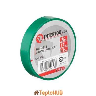 Лента изоляционная, 17 мм * 25 м * 0.15 мм, зеленая INTERTOOL IT-0061