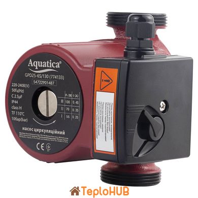 Насос циркуляційний 100Вт Hmax 6м Qmax 75л/хв Ø1½" 130мм+гайки Ø1" AQUATICA (774133)