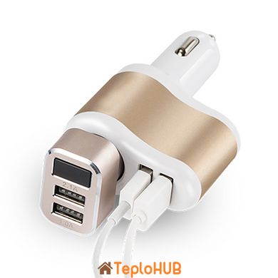 Автомобильное зарядное устройство XoKo CC-303 2 USB, 2.1A + авто разветвитель Gold/White