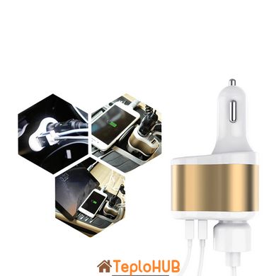 Автомобильное зарядное устройство XoKo CC-303 2 USB, 2.1A + авто разветвитель Gold/White