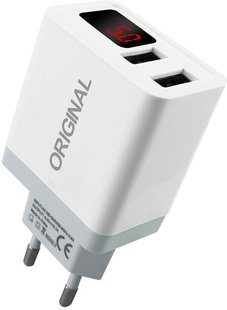 Зарядний пристрій XoKo Original WC-350 з вимірювачем струму, 2 USB, 3.1A White