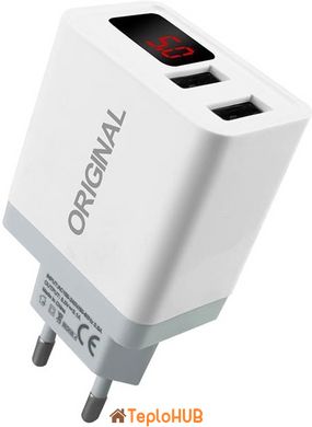 Зарядний пристрій XoKo Original WC-350 з вимірювачем струму, 2 USB, 3.1A White