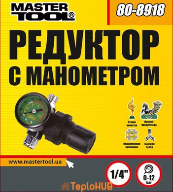 Редуктор з манометром для пістолета фарбувального MASTERTOOL 0-12 бар 1/4" 80-8918