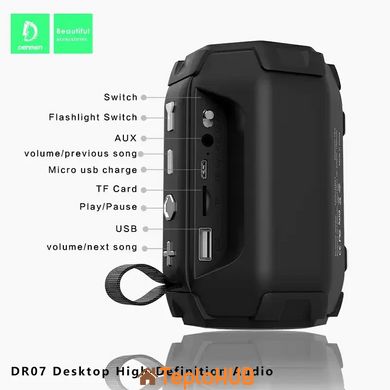 Портативна Bluetooth колонка DENMEN DR07 Blue, Micro-SD card, USB, Радіо, LED ліхтар