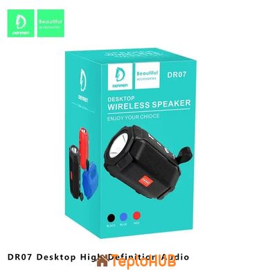 Портативна Bluetooth колонка DENMEN DR07 Blue, Micro-SD card, USB, Радіо, LED ліхтар