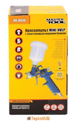 Краскопульт пневматический MASTERTOOL HVLP MINI ВПЛБ 125 мл Ø 0,8 мм круглый/плоский факел 70-110 л/мин 2-2,5 бар 80-8930