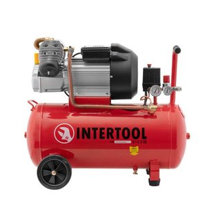 Компресор 50 л, 4 HP, 3 кВт, 220 В, 10 aтм, 420 л/хв, 2 циліндри. INTERTOOL PT-0007