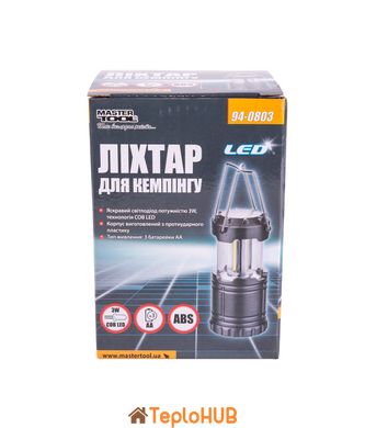 Фонарь раздвижной для кемпинга MASTERTOOL 180х86 мм COB LED 3xAA ABS 94-0803