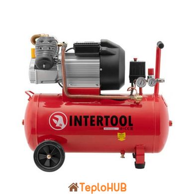 Компрессор 50 л, 3 кВт, 220 В, 10 атм, 420 л/мин, 2 цилиндра. INTERTOOL PT-0007