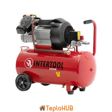 Компресор 50 л, 4 HP, 3 кВт, 220 В, 10 aтм, 420 л/хв, 2 циліндри. INTERTOOL PT-0007