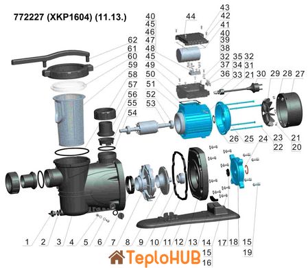 Насос для бассейна 1.6кВт Hmax 17.5м Qmax 450л/мин LEO XKP1604 (772227)