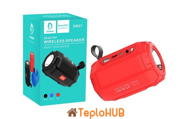 Портативна Bluetooth колонка DENMEN DR07 Red Micro-SD card, USB, Радіо, LED ліхтар