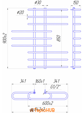 Mario Парус 900x850/160 рушникосушарка