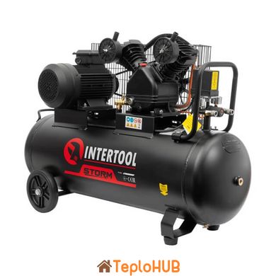 Компресор 100 л, 3 кВт, 380 В, 10 aтм, 500 л/хв., 2 циліндри INTERTOOL PT-0013