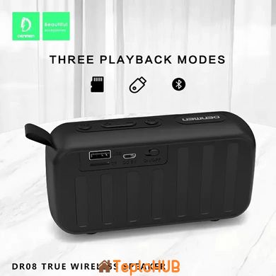 Портативна Bluetooth колонка DENMEN DR08 Black, AUX, Micro-SD card, USB