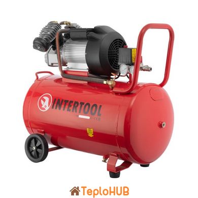 Компресор 100 л, 3 кВт, 220 В, 10 aтм, 420 л/хв, 2 циліндри. INTERTOOL PT-0008