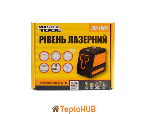 Уровень лазерный MASTERTOOL 15м ±0,3мм/м 2 гол H/V/H+V RED/635нм клас лазера II IP54 АА*4 30-1902