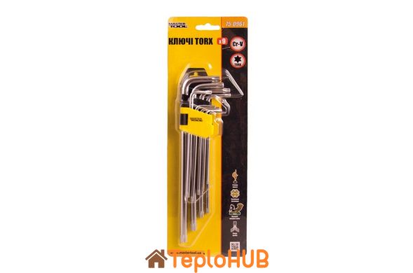 Ключі TORX MASTERTOOL CrV Т10/Т50 90/227 мм набір 9 шт 75-0961