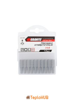 Насадка отверточная GRANITE HEX4 25 мм 1/4" S2 набор 10 шт 10-04-251