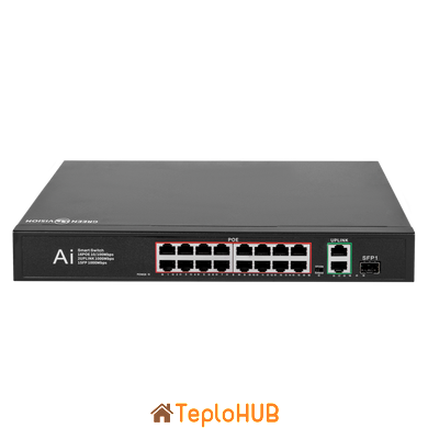 Комутатор мережевий POE GreenVision GV-010-D-16+2 PG+1 SFP (LP11693)