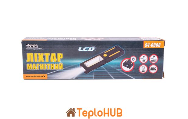 Фонарь магнитный с подвесом MASTERTOOL 220х54х28 мм 4xLED+COB LED 3xAAA ABS 94-0808