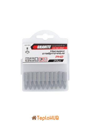 Насадка отверточная GRANITE PH2 25 мм 1/4" S2 набор 20 шт 10-02-252