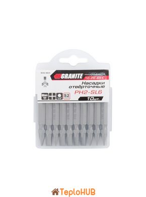 Насадка викруткова двостороння GRANITE PH2/SL6 65 мм 1/4" S2 набір 10 шт 10-26-651